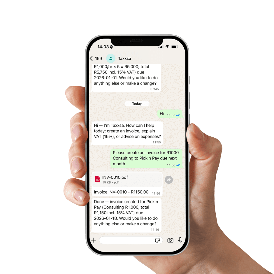 Taxxsa Hero - WhatsApp accounting interface
